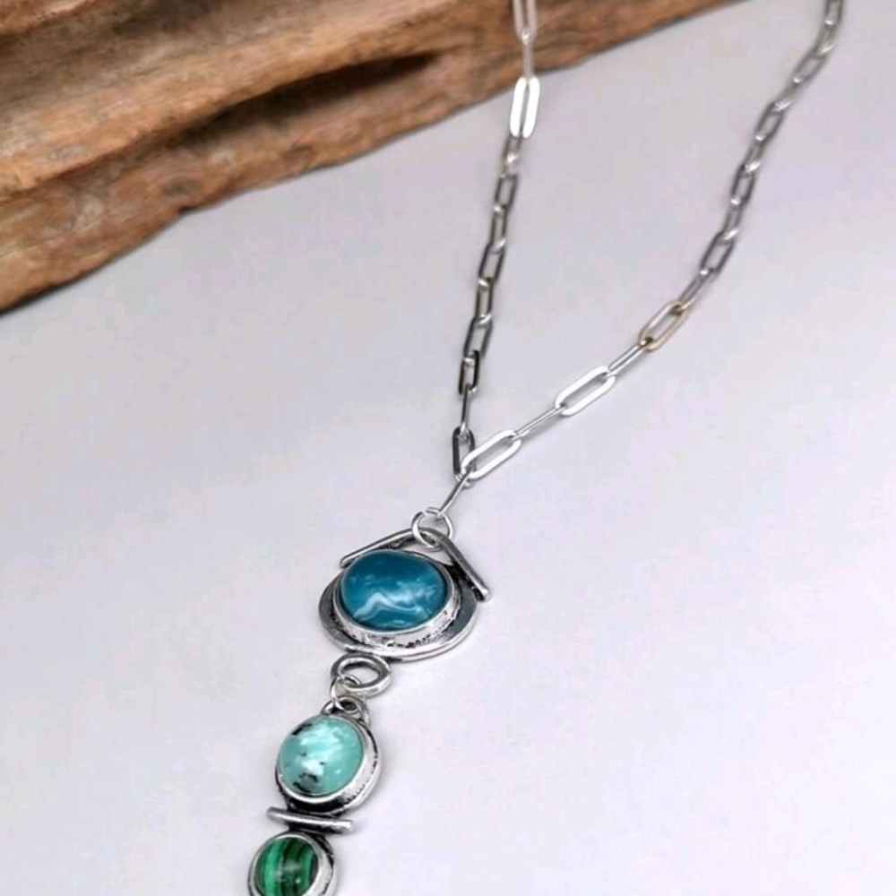 Sterling Silver Turquoise Drop Pendant Necklace - Picture 3 of 5